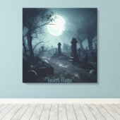Death's Domain: Een spooky Cemetery Uitzicht Canvas Afdruk (Insitu (Houten vloer))