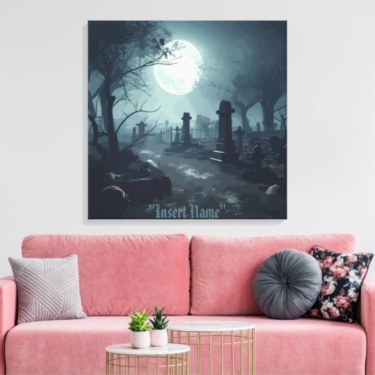 Death's Domain: Een spooky Cemetery Uitzicht Canvas Afdruk (Insitu (Woonkamer))