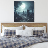 Death's Domain: Een spooky Cemetery Uitzicht Canvas Afdruk (Insitu (Slaapkamer))
