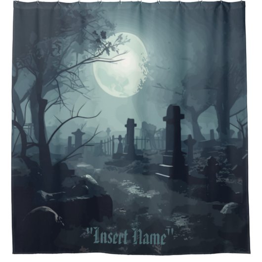 Death's Domain: Een spooky Cemetery Uitzicht Douchegordijn (Voorkant)