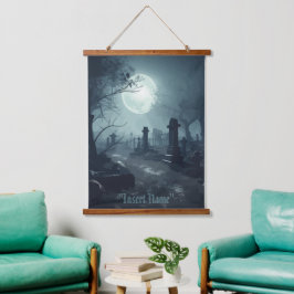 Death's Domain: Een spooky Cemetery Uitzicht Hangend Wandkleed