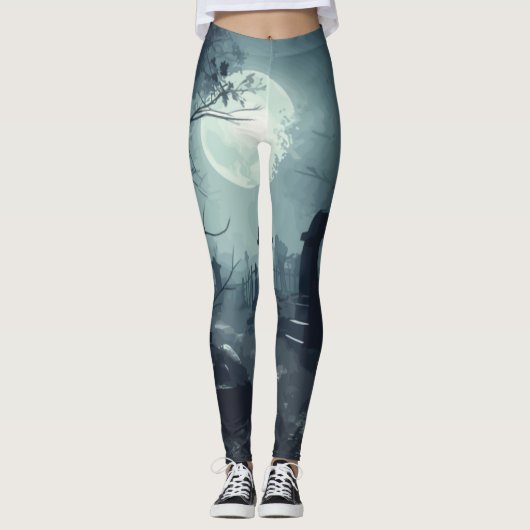 Death's Domain: Een spooky Cemetery Uitzicht Leggings (Voorkant)