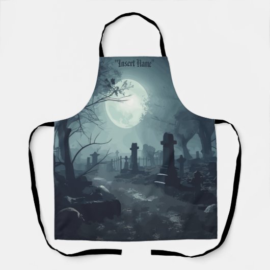 Death's Domain: Een spooky Cemetery Uitzicht Schort (Voorkant)