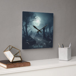 Death's Domain: Een spooky Cemetery Uitzicht Vierkante Klok