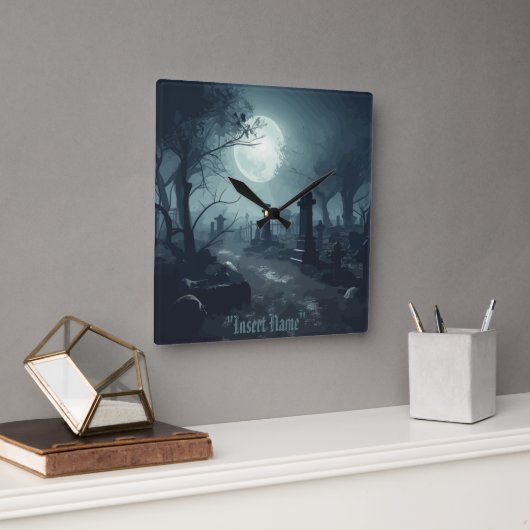 Death's Domain: Een spooky Cemetery Uitzicht Vierkante Klok (Kantoor)