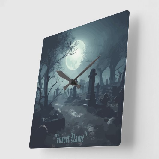 Death's Domain: Een spooky Cemetery Uitzicht Vierkante Klok (Hoek)