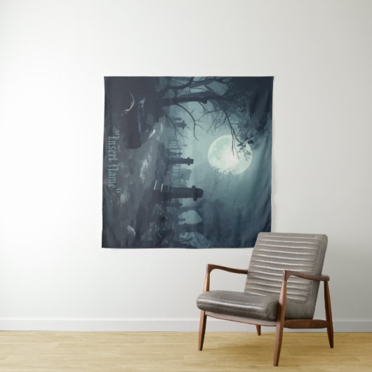 Death's Domain: Een spooky Cemetery Uitzicht Wandkleed (In Situ (horizontaal))