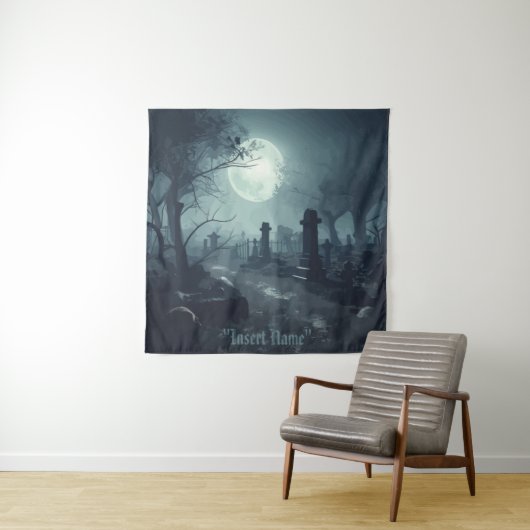 Death's Domain: Een spooky Cemetery Uitzicht Wandkleed (In situ)