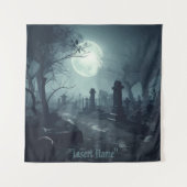 Death's Domain: Een spooky Cemetery Uitzicht Wandkleed (Voorkant)