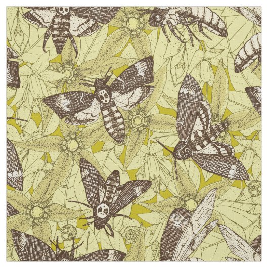 Death's-head hawkmoth chartreuse stof (Swatch)