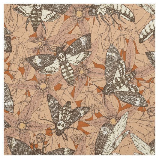 Death's-head hawkmoth roest stof (Swatch)