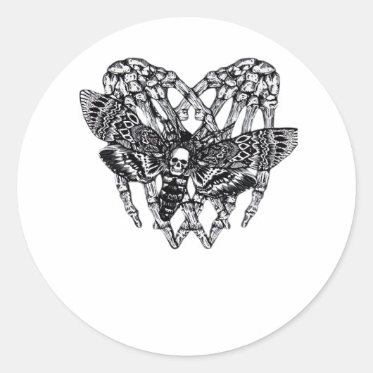 Deathshead Moth Classic - Skeleton Hand Heart Ronde Sticker (Voorkant)