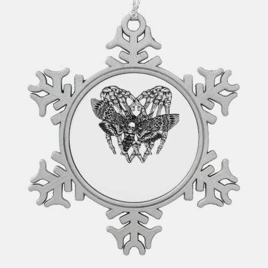 Deathshead Moth Classic - Skeleton Hand Heart Tin Sneeuwvlok Ornament (Voorkant)