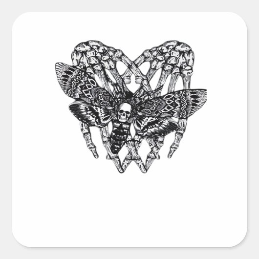 Deathshead Moth Classic - Skeleton Hand Heart Vierkante Sticker (Voorkant)