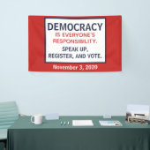 Debat over democratische verantwoordelijkheid spandoek (Beurs)