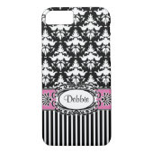 Debbie Does Paris Retro Pink and Black Damask Case-Mate iPhone Case (Achterkant)