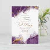 Debbie U-W Marble Glitter Wedding Plum Gold ID644 Kaart (Staand voorkant)