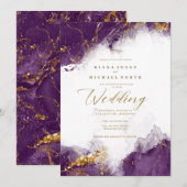 Debbie U-W Marble Glitter Wedding Plum Gold ID644 Kaart (Voorkant / Achterkant)