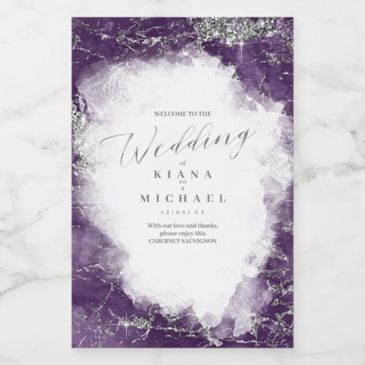 Debbie U-W Marmer Glitter Bruiloft ID644 Wijn Etiket (Enkel label)