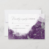 Debbie U-W Marmer Glitter Bruiloft Pruim Slvr ID64 RSVP Kaartje (Voorkant)