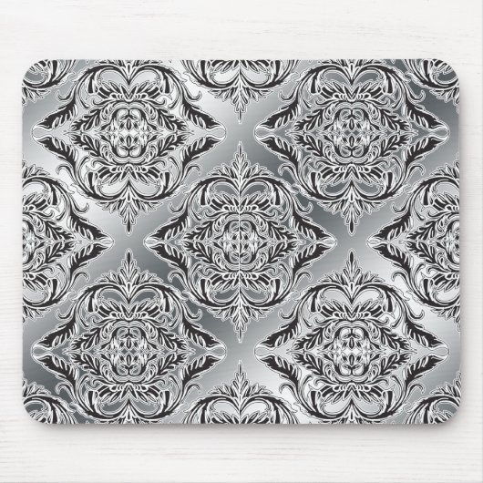 Debonair Damask Black, White, Silver Muismat (Voorkant)