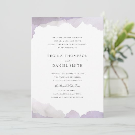Debonair Lavender Wedding Invitation Kaart (Staand voorkant)