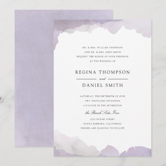 Debonair Lavender Wedding Invitation Kaart (Voorkant / Achterkant)