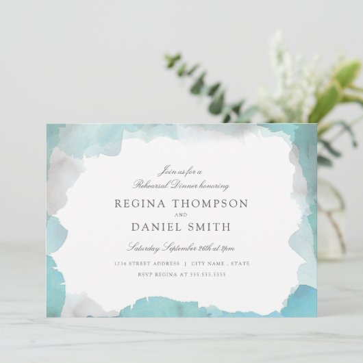 Debonair Turquoise Rehearsal Dinner Kaart (Staand voorkant)