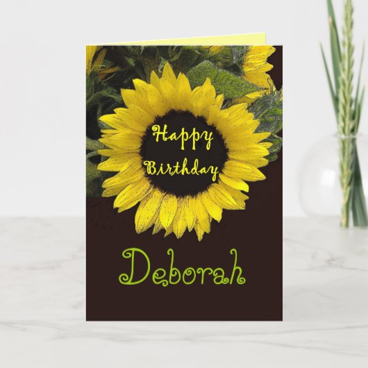 DEBORAH Aangepaste Naam Happy Birthday Zonnebloem Kaart (Voorkant)