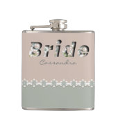 Debossed 3D Schattig Retro Groen Wit Bruid Heupfles (Voorkant)