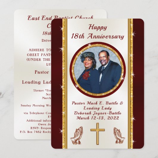 Debra Battle 18th Church Jubileum Uitnodigingen (Voorkant / Achterkant)
