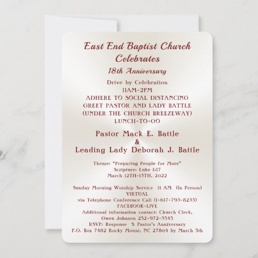 Debra Battle 18th Church Jubileum Uitnodigingen (Achterkant)