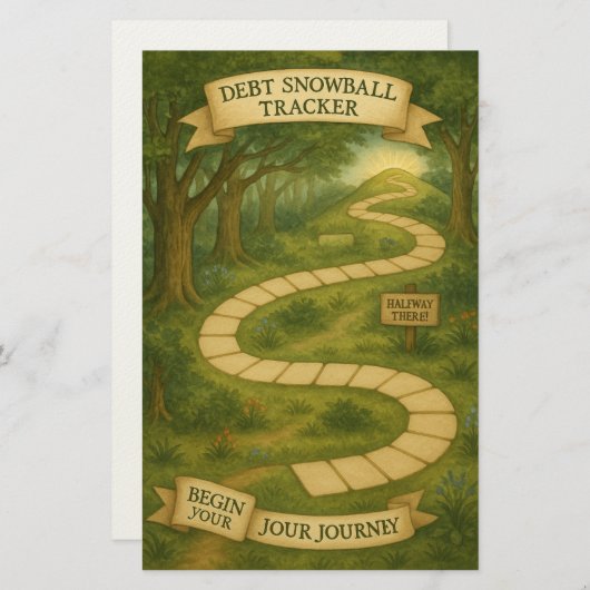 Debt Snowball Tracker Spel Avontuur Briefpapier (Voorkant / Achterkant)