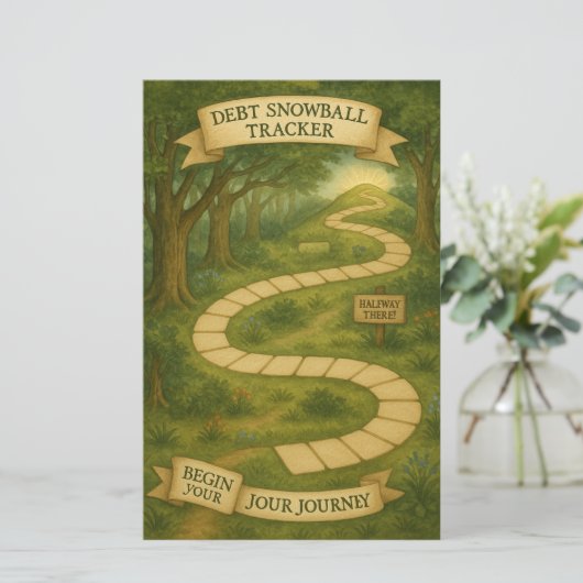 Debt Snowball Tracker Spel Avontuur Briefpapier (Staand voorkant)