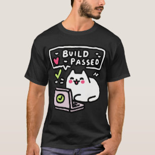 Debug Cat T-shirt – "Build Geslaagd" Grafisch voor