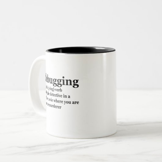 Debugging Definition Funny Coding Programming Gift Tweekleurige Koffiemok (Voorkant links)