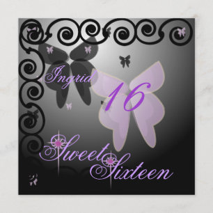 Debutant Butterfly Sweet Sixteen Purpl/BlackInvit. Kaart