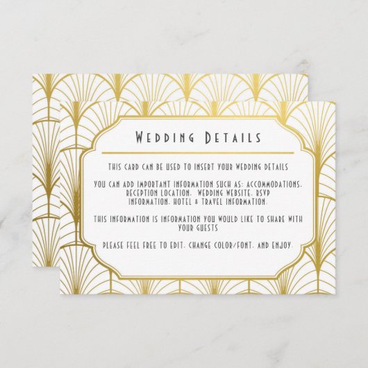 Decadence Golden Art Deco Uitnodiging Informatiekaartje (Voorkant / Achterkant)