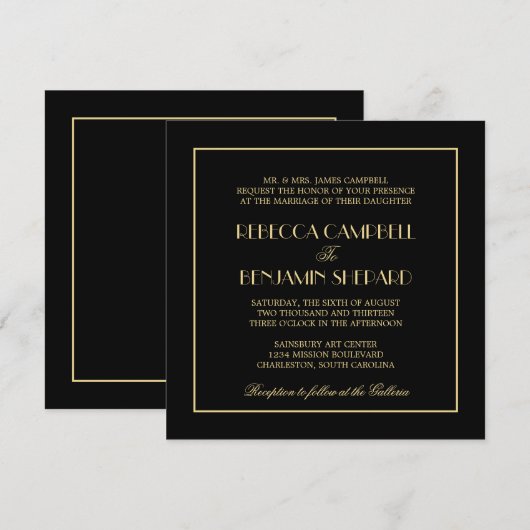 Decadent Deco elegant chic formal black bruiloft Kaart (Voorkant / Achterkant)