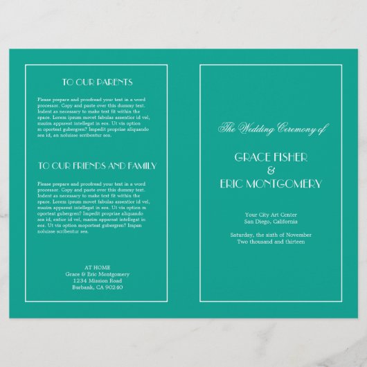 Decadent Deco elegant chic formal trouwprogramma (Voorkant)