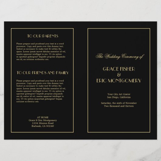 Decadent Deco elegant chic formal trouwprogramma (Voorkant)