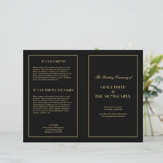 Decadent Deco elegant chic formal trouwprogramma (Staand voorkant)