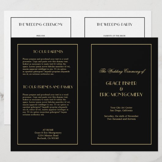 Decadent Deco elegant chic formal trouwprogramma (Voorkant / Achterkant)