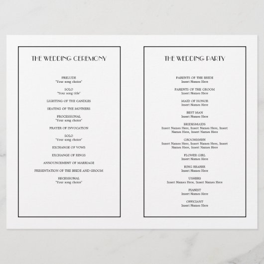 Decadent Deco elegant chic formal trouwprogramma (Achterkant)