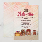 Decadent Desserts Chef Graduation Party Uitnodigin Kaart (Voorkant / Achterkant)