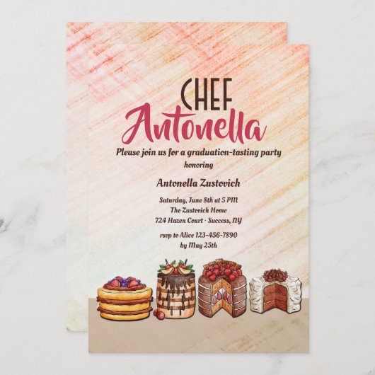 Decadent Desserts Chef Graduation Party Uitnodigin Kaart (Voorkant / Achterkant)