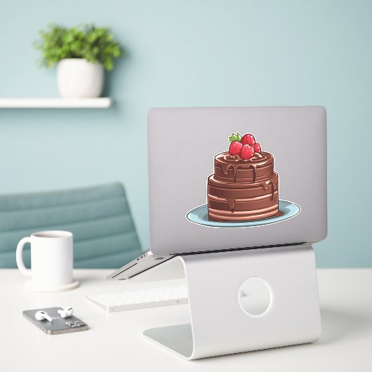 Decadent Raspberry Fudge Cake Waterdicht Sticker (Laptop op bureau)