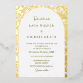 Decadente boog goud verijdelde bruiloft uitnodigin folie uitnodiging (Voorkant)