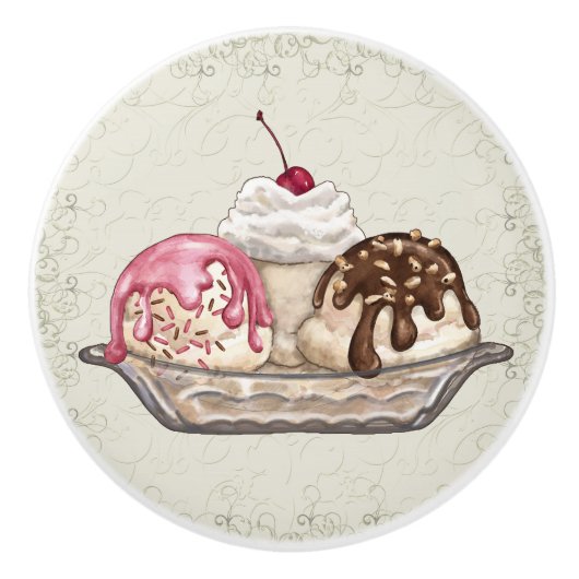 Decadente Neopolitan Ice Cream Sundae Lade Trekt Keramische Knop (Voorkant)