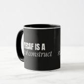 Decaf is een sociaal construct zwarte combo mok (Voorkant links)